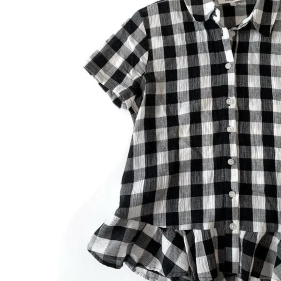 Madewell Women's Plaid Blouse with Ruffle Hem XS - Picture 6 of 6